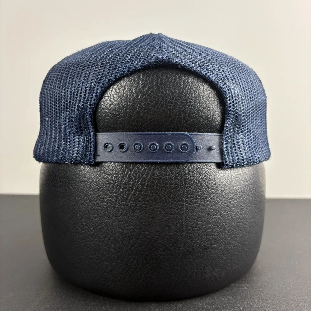 Vintage 80s Youth Blank Foam Trucker Hat Navy Blue White Mesh Snapback Cap
